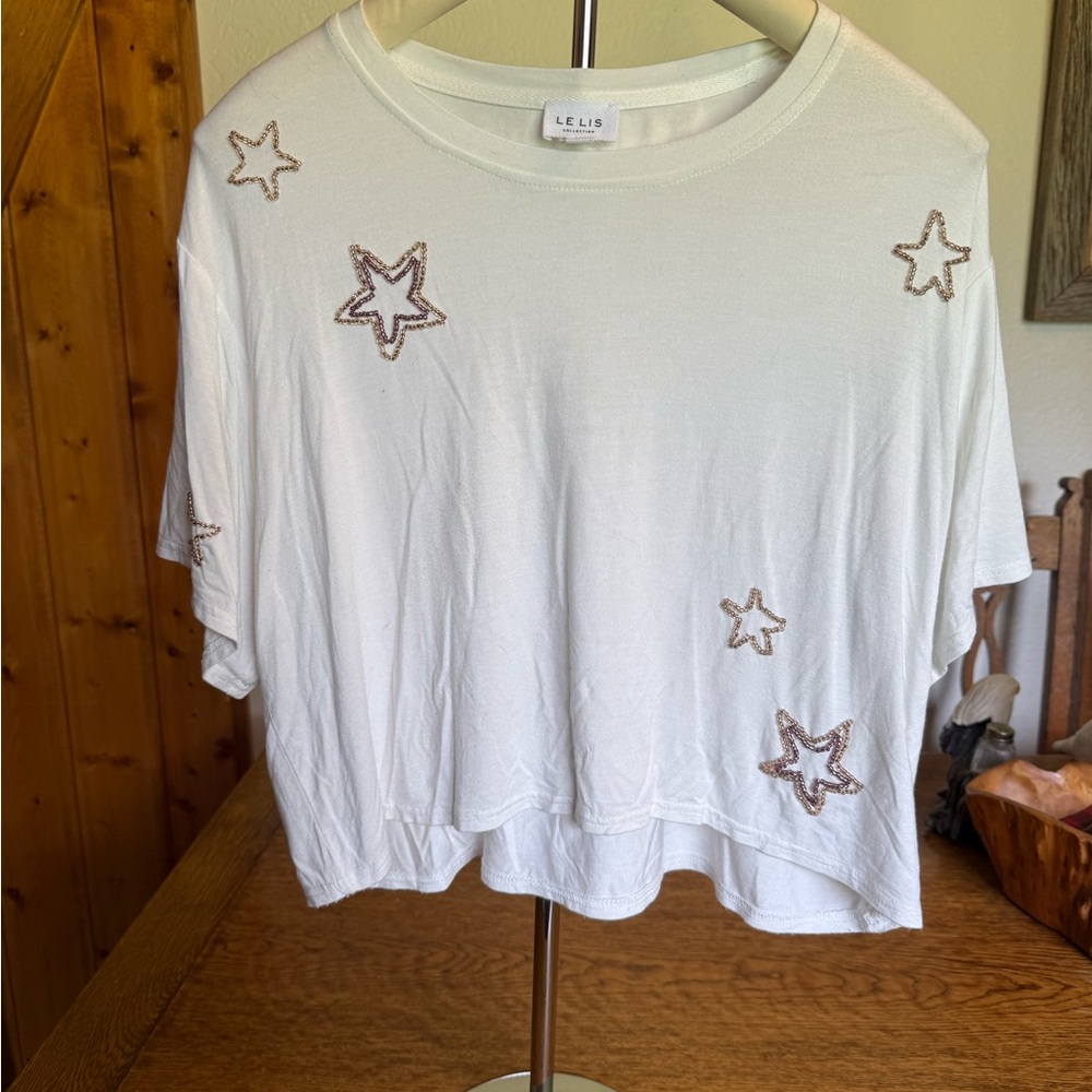 Le Lis White Star Embellished Short Sleeve Top
